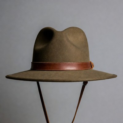 Brown leather strap fedora hat