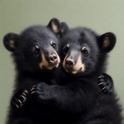 Two black bear cubs hugging