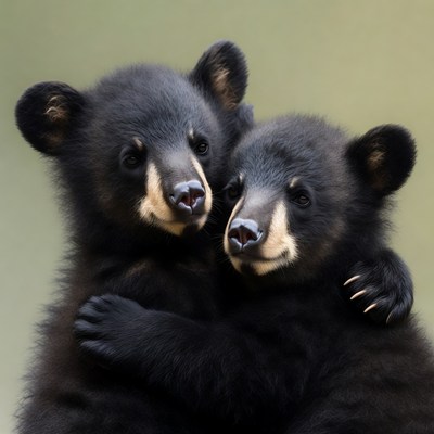 Two black bear cubs hugging
