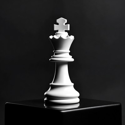 White king chess piece on black base