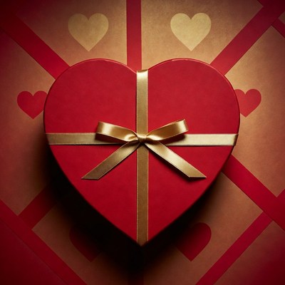 Red Heart-Shaped Gift Box with Gold Ribbon