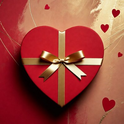 Red Heart Box with Gold Bow