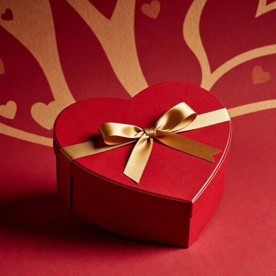 Red Heart Gift Box with Gold Ribbon