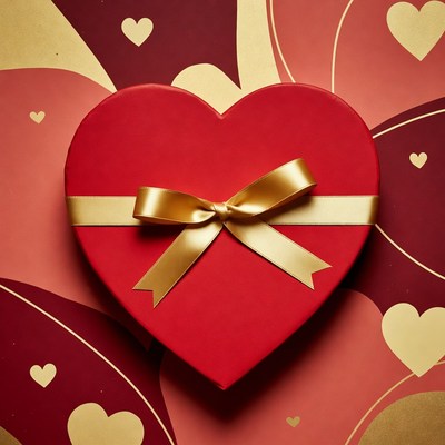 Red Heart Gift Box with Gold Bow