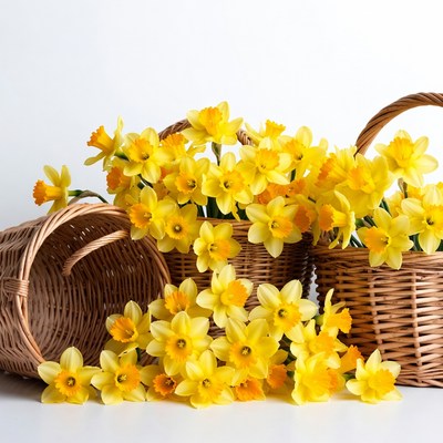 Yellow Daffodils in Wicker Baskets