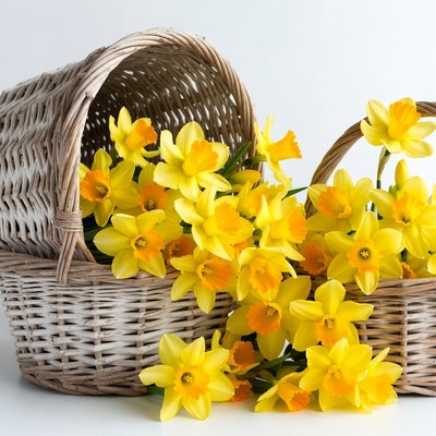 Yellow Daffodils in Wicker Baskets