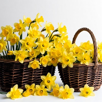 Yellow Daffodils in Wicker Baskets