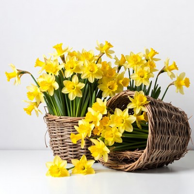 Yellow Daffodils in Wicker Baskets