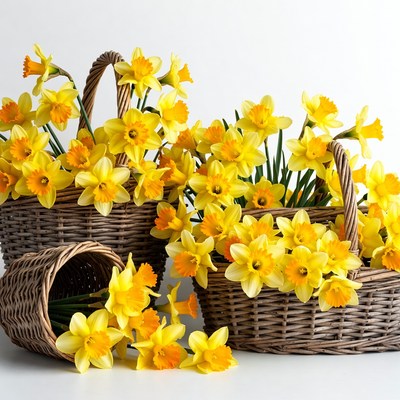 Yellow Daffodils in Wicker Baskets