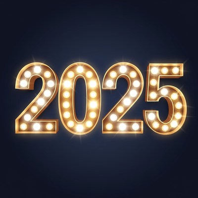 Glowing 2025 Numbers on Dark Background