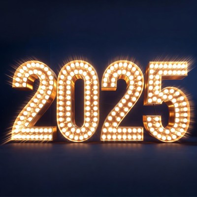 Glowing 2025 Numbers on Dark Background
