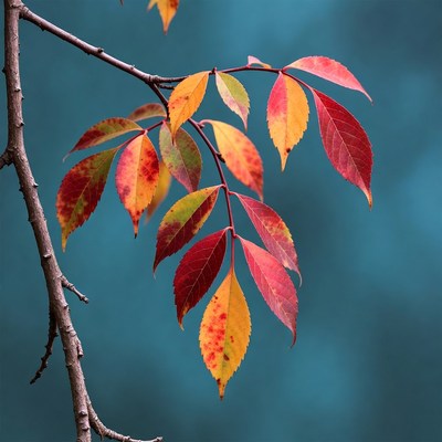 Autumn branch with colorful leaves
