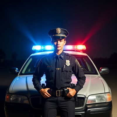 Female police officer with patrol car