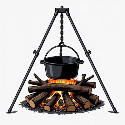 Campfire with Pot on Tripod