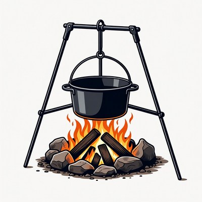 Campfire with Tripod Pot