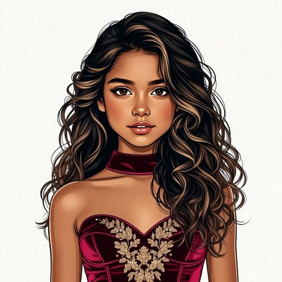 Beautiful Asian girl in red velvet dress