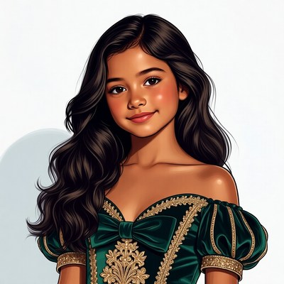 Girl in green princess dress