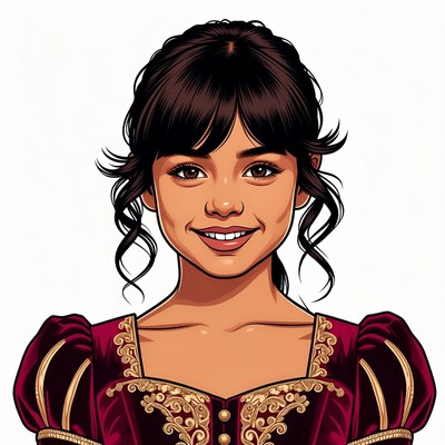 Smiling girl in maroon Renaissance dress