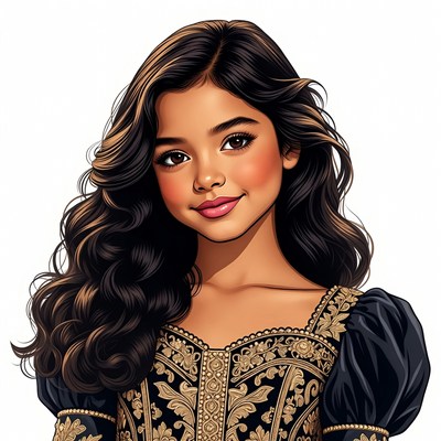 Beautiful girl in ornate black dress