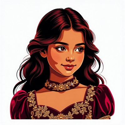 Beautiful woman in ornate maroon gown