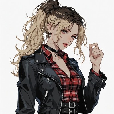Anime girl in leather jacket