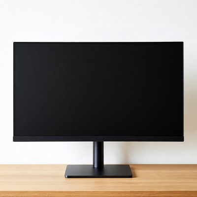 Black monitor on wooden desk