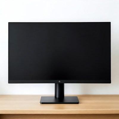 Black HP Monitor on Wooden Desk