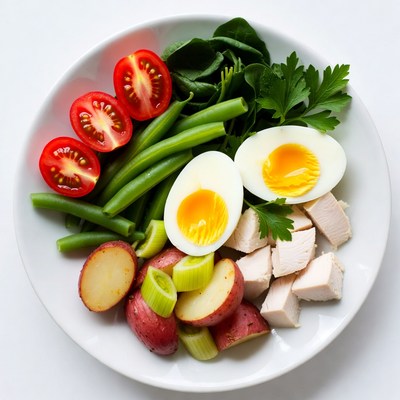 Healthy Veggie Chicken Egg Salad Plate