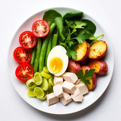 Healthy salad with chicken and egg