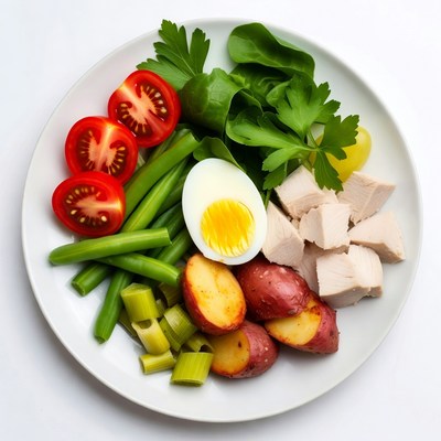 Healthy salad with chicken and egg