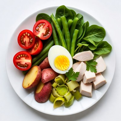 Healthy salad with chicken and veggies