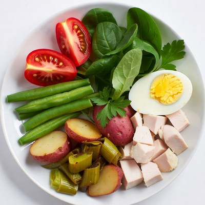 Healthy salad with chicken and egg