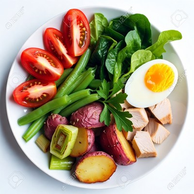 Healthy salad with chicken and egg