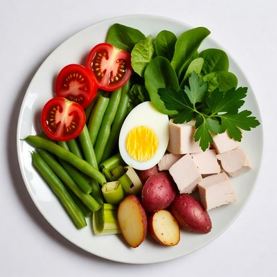 Healthy salad with chicken and egg