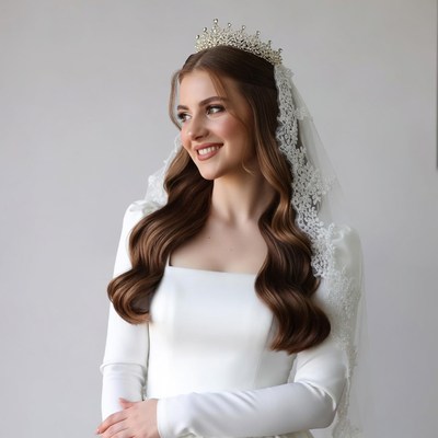 Bride with tiara and lace veil