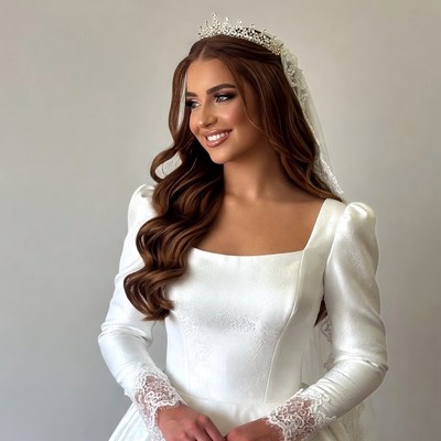 Bride in White Wedding Dress with Tiara