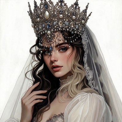 Woman wearing ornate crown and veil