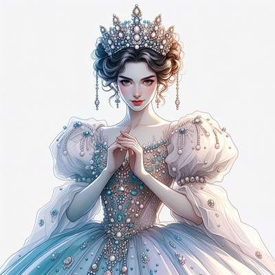 Elegant woman in pearl crown and gown