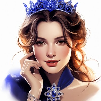 Woman wearing blue crown and necklace