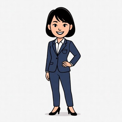 Asian woman in navy business suit illustration
