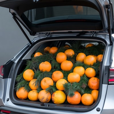 Car Trunk Filled with Oranges