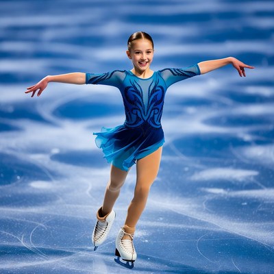 Young girl figure skating on ice
