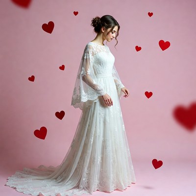 Woman in lace wedding gown with hearts