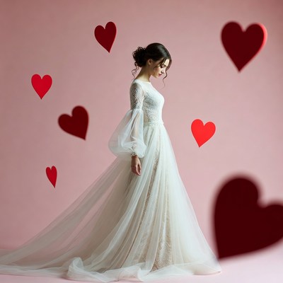Woman in lace wedding gown with hearts