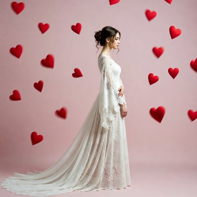 Pregnant woman in lace gown with hearts