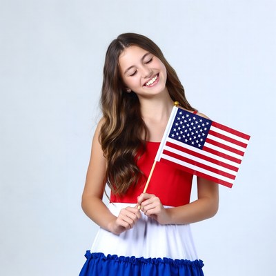 Girl holding American flag