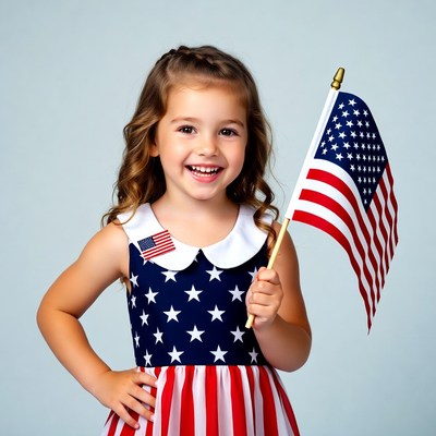 Girl holding American flag
