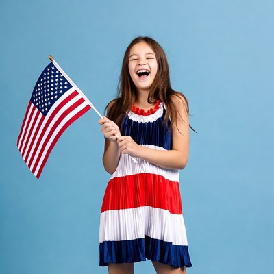 Girl waving American flag