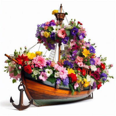 Flower Ship on White Background