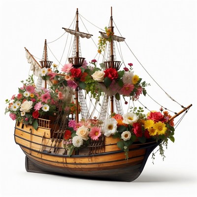 Flower-Covered Sailing Ship